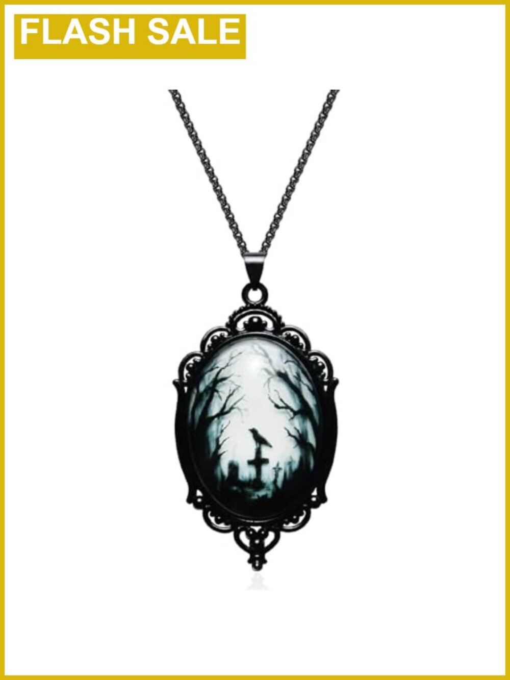 Gothic Raven Cross Pendant Necklace Halloween Costume Jewelry for Women
